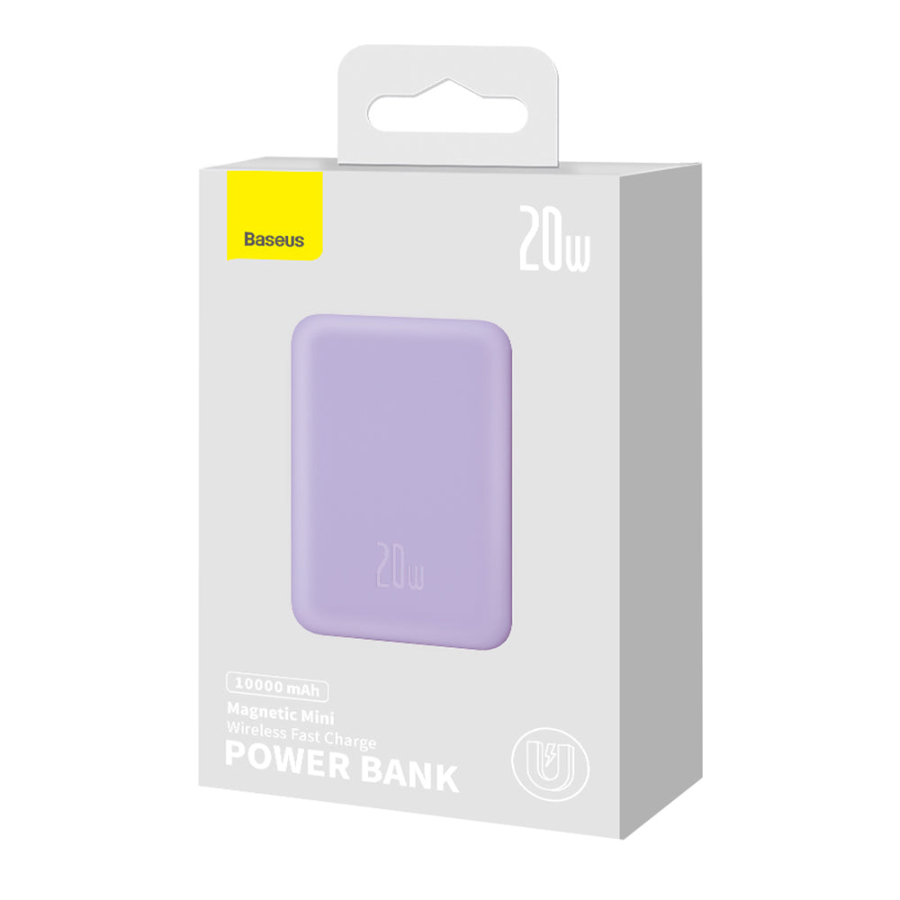 Baseus Magnetic Mini Wireless External Battery, 10000mAh, 20W, PD + FQI, 1 x QI - 1 x USB-C, Purple PPCX110105