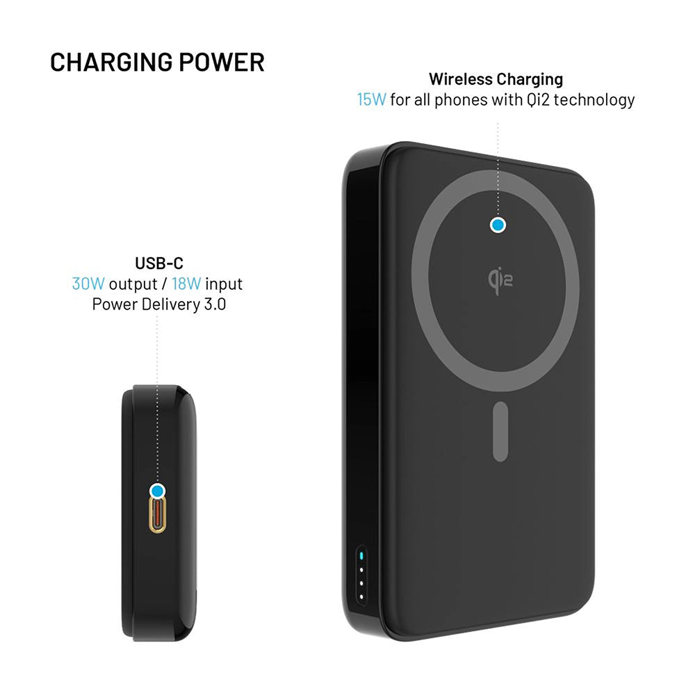 Fixed MagZen 10 Pro Wireless External Battery, 10000mAh, 30W, PD + FQI, 1 x QI - 1 x USB-C, Black