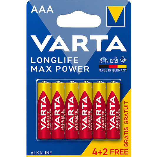 Varta Longlife Max Power 4703 Battery, AAA / LR3, Set of 6 pieces