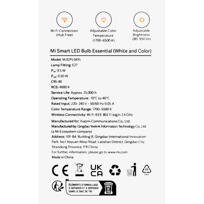 LED bulb Xiaomi Essential, Wi-Fi, E27, 9W, 1700K - 6500K, 950lm BHR5743EU