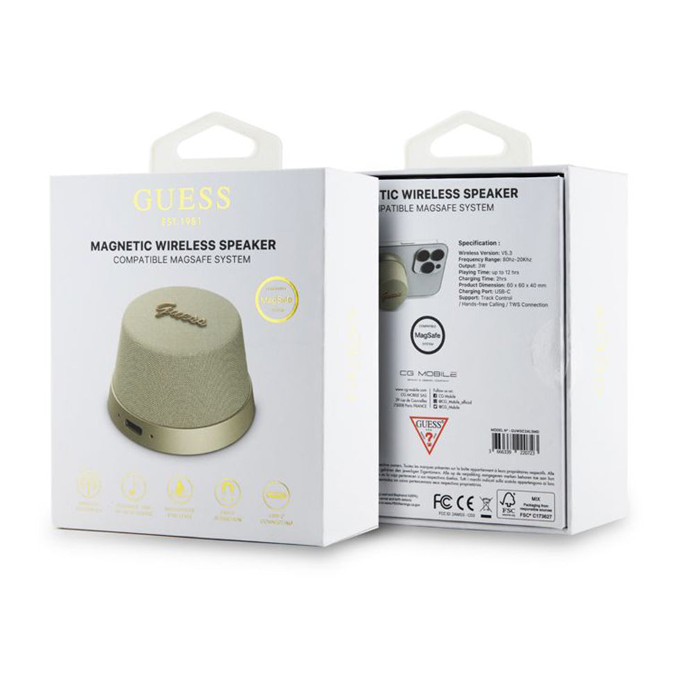 Guess Magnetic Script Metal Portable Bluetooth Speaker, 3W, Gold