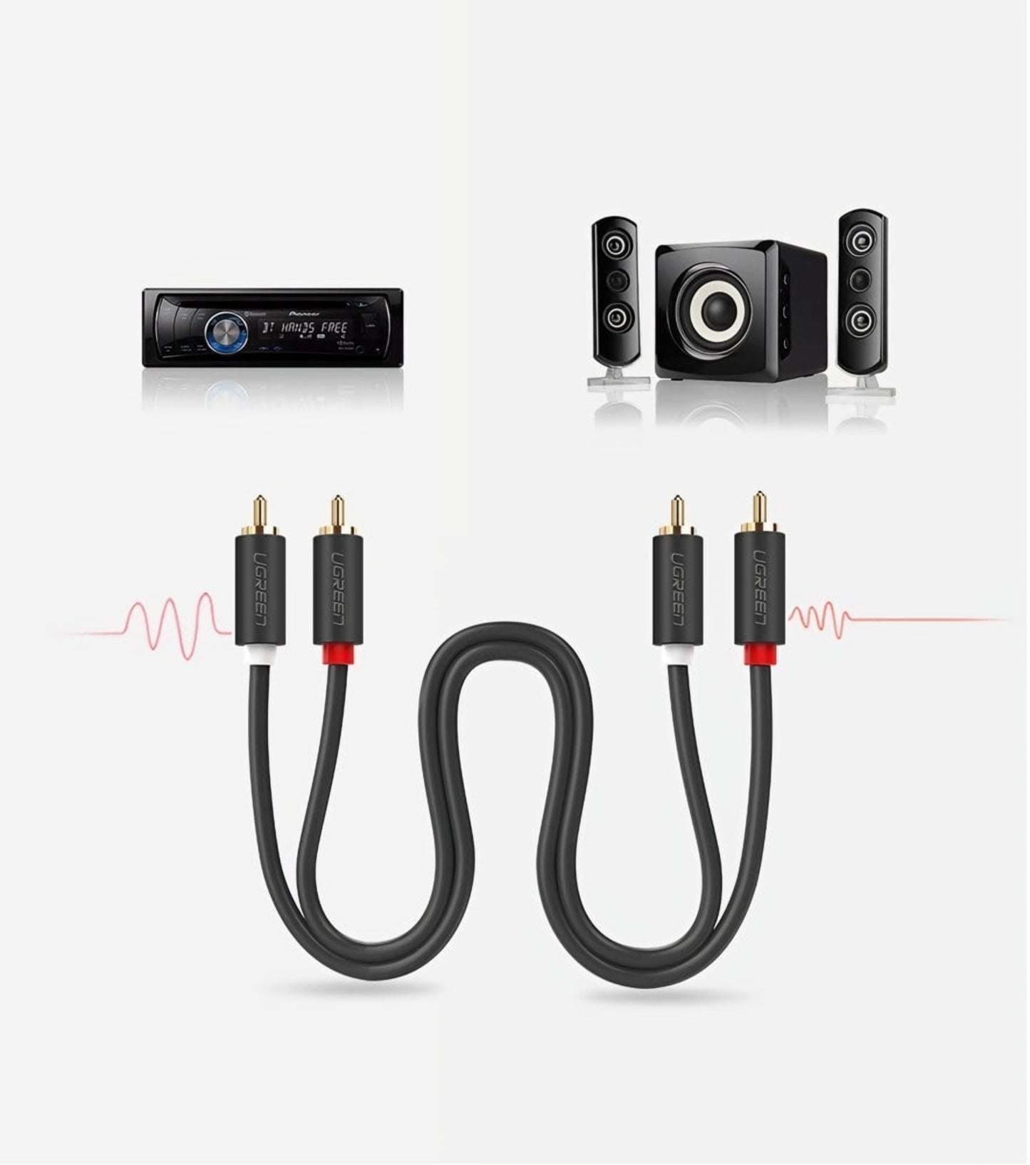 UGREEN AV104 Audio Cable, 2 x RCA - 2 x RCA, 5m, Black