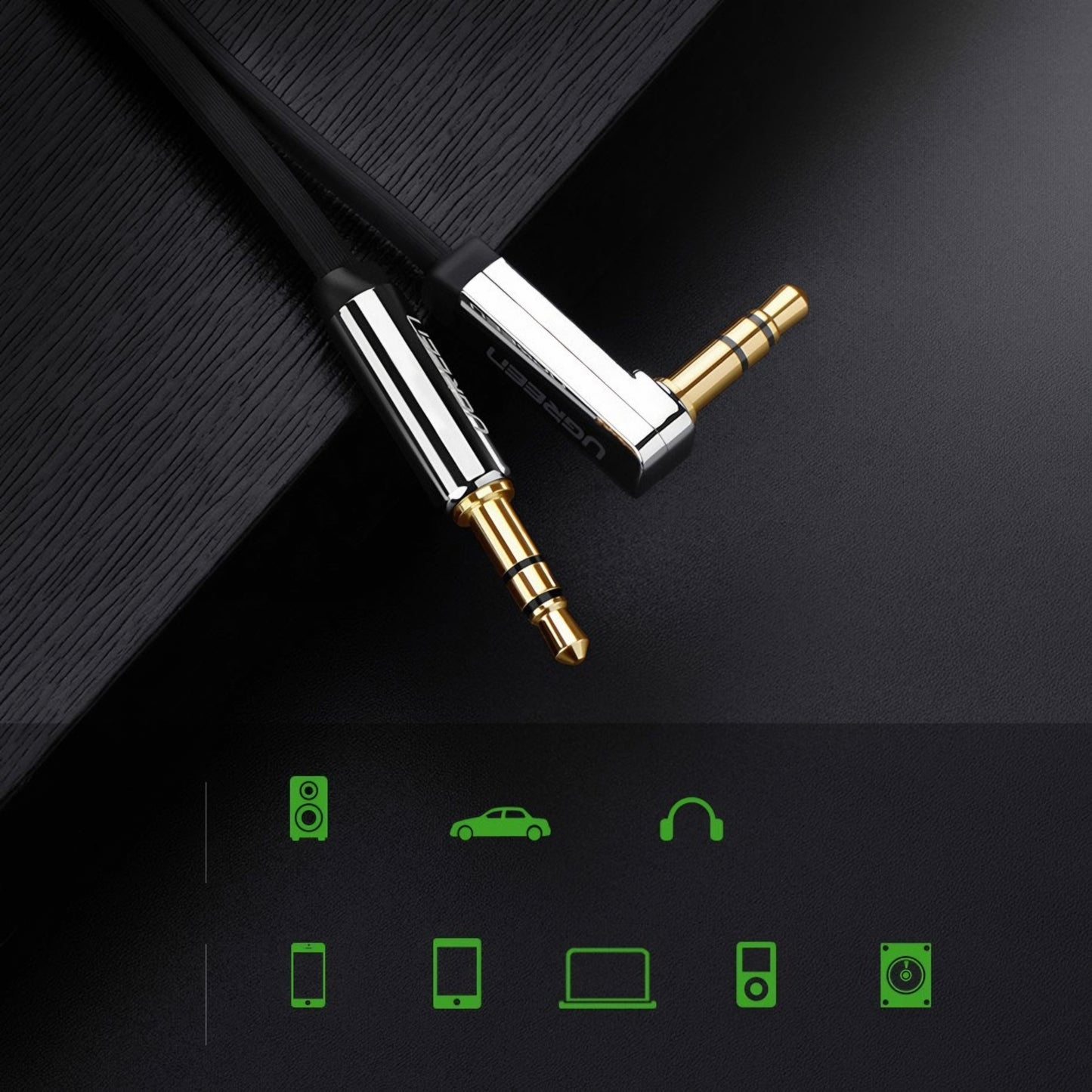 UGREEN AV119 Angled 3.5mm - 3.5mm Audio Cable, 5m, Black
