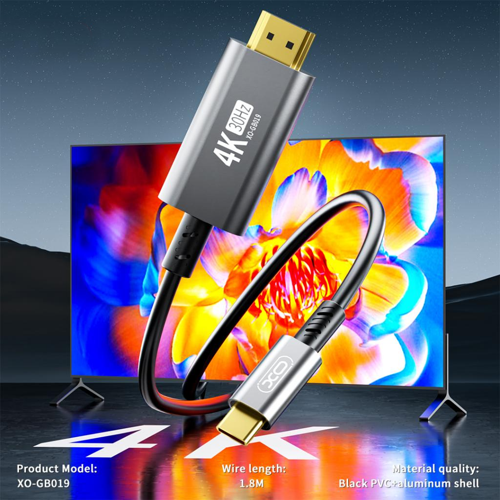 USB-C to HDMI Audio and Video Cable XO Design GB019, 1.8m, Black