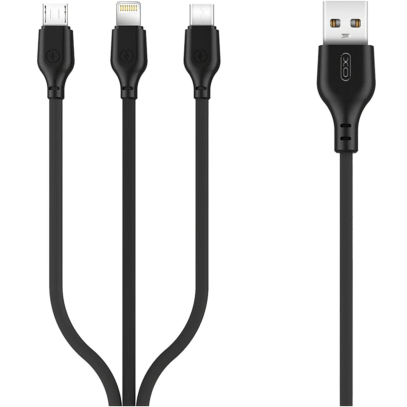 USB-A Charging Cable - Lightning / microUSB / USB-C XO Design NB103 3in1, 10W, 1m, Black