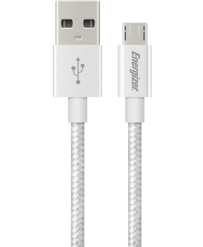 Data and Charging Cable USB-A - microUSB Energizer Metallic, 18W, 1.2m, White C13UBMCGWH4