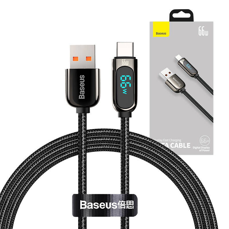 Data and Charging Cable USB-A - USB-C Baseus Display Fast Charging, 66W, 1m, Black CASX020001