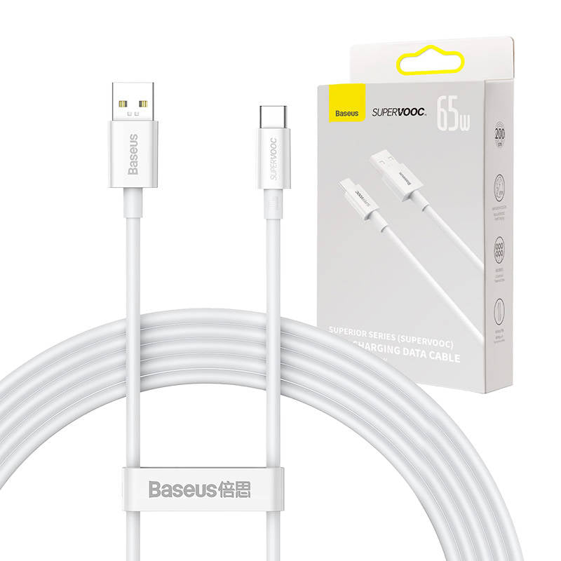 Data and Charging Cable USB-A - USB-C Baseus Superior Series, 65W, 2m, White CAYS000901