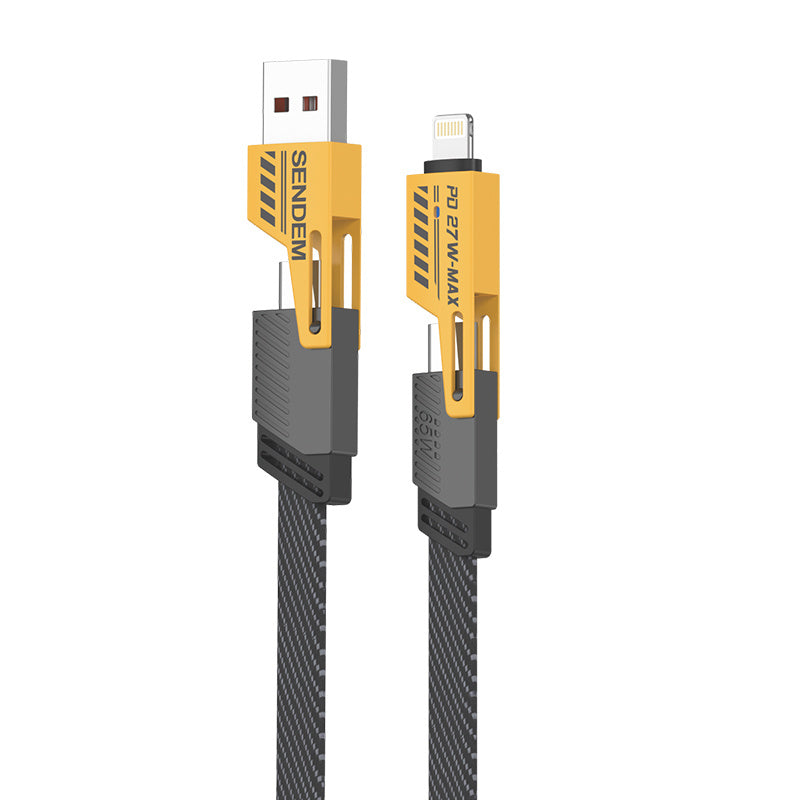 Sendem M84 USB-A / USB-C - Lightning / microUSB Data and Charging Cable, 65W, 1m, Yellow