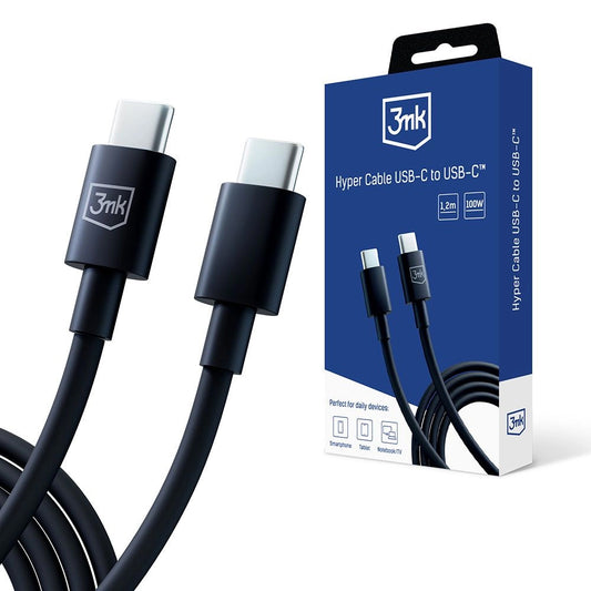 USB-C - USB-C 3MK Hyper Data and Charging Cable, 100W, 1.2m, Black