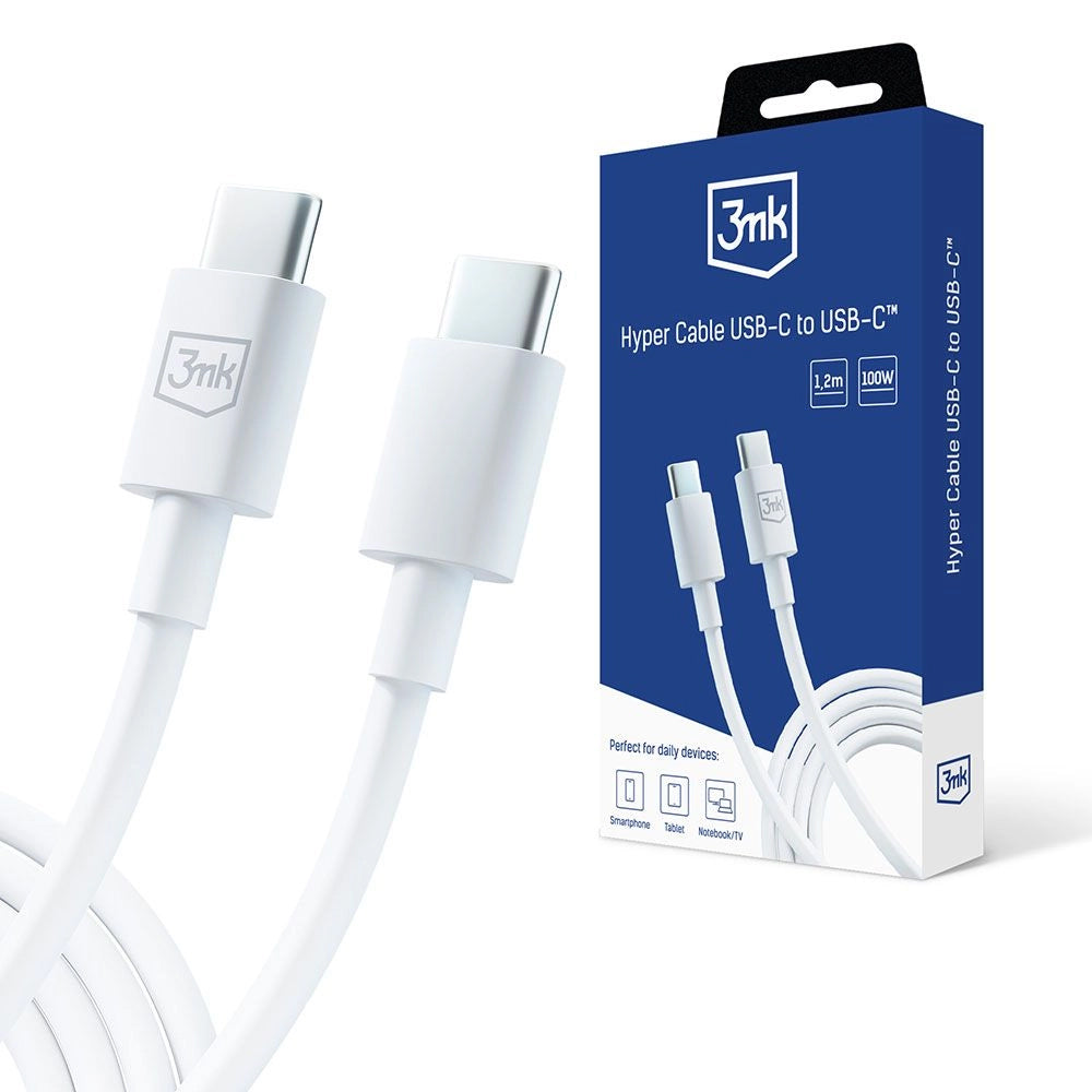 USB-C - USB-C 3MK Hyper Data and Charging Cable, 100W, 1.2m, White