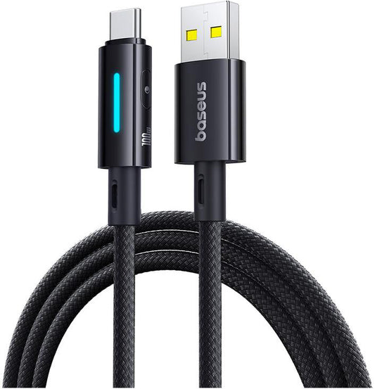 USB-A to USB-C Data and Charging Cable Baseus Lit Button Control, 100W, 1m, Black P10379002121-00