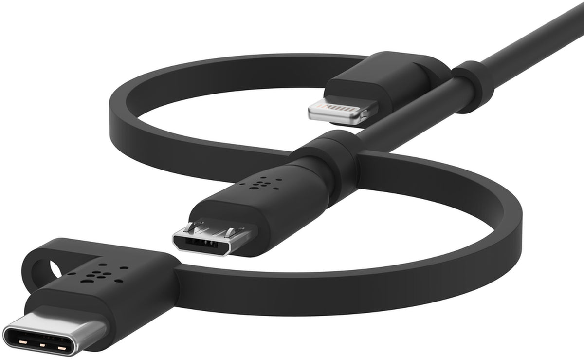 Belkin BoostCharge USB-A to Lightning / microUSB / USB-C Data and Charging Cable, 15W, 1m, Black CAC001bt1MBK