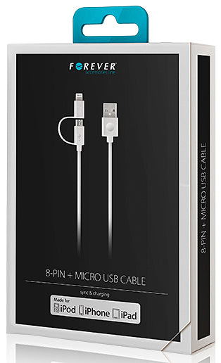 Forever MFi USB-A - Lightning / microUSB Data and Charging Cable, 18W, 1m, White