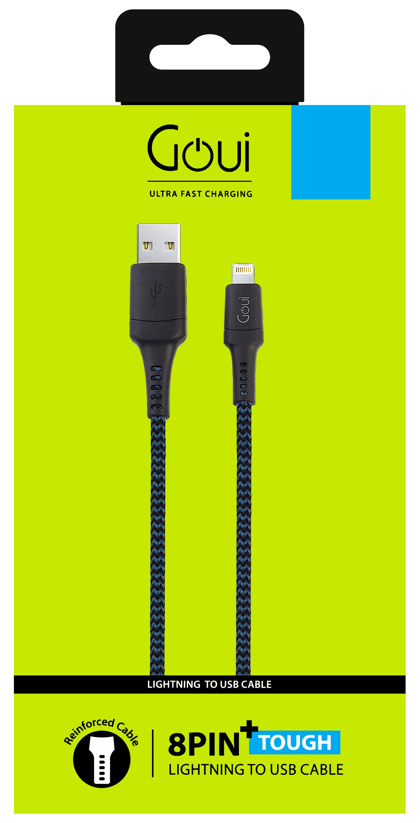 USB-A - Lightning Data and Charging Cable Goui Tough, 18W, 1.5m, Navy Blue G-LC15-8PINBK