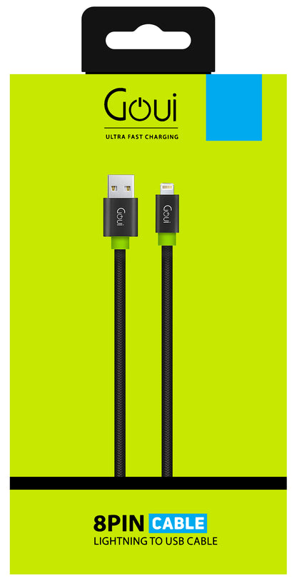 USB-A - Lightning Data and Charging Cable Goui Fashion Flat, 18W, 1m, Black G-LC8PINFBF-K