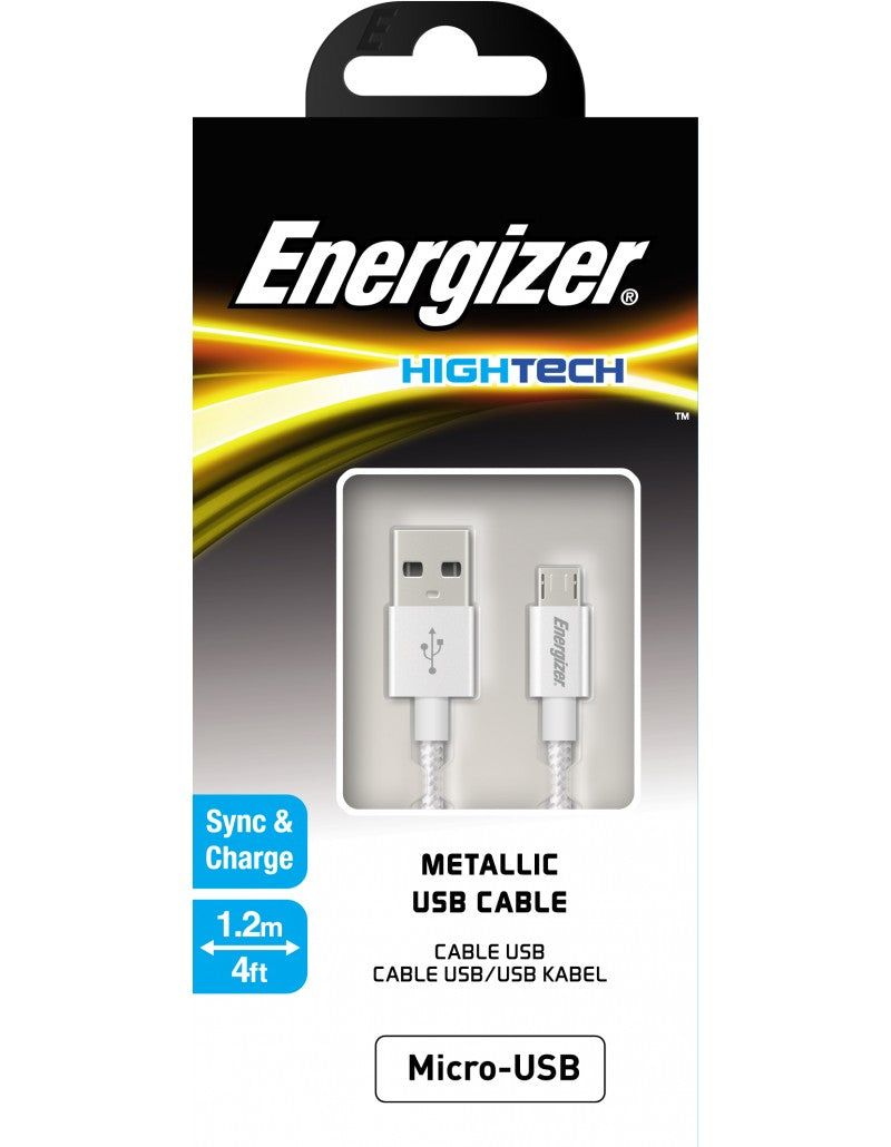 Data and Charging Cable USB-A - microUSB Energizer Metallic, 18W, 1.2m, White C13UBMCGWH4