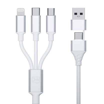 USB-A / USB-C - Lightning / microUSB / USB-C 3MK Hyper Charging Cable, 12W, 1.5m, White