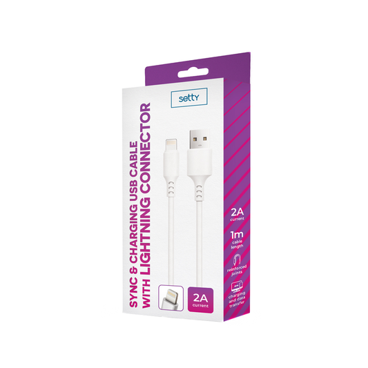 USB-A to Lightning Setty Data and Charging Cable, 18W, 1m, White