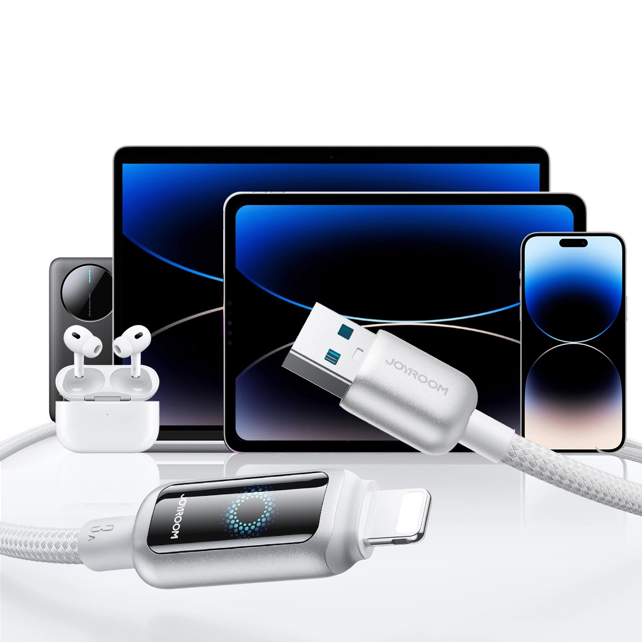 USB-A to Lightning Data and Charging Cable Joyroom S-A55 StarFlight Display, 18W, 1.2m, White