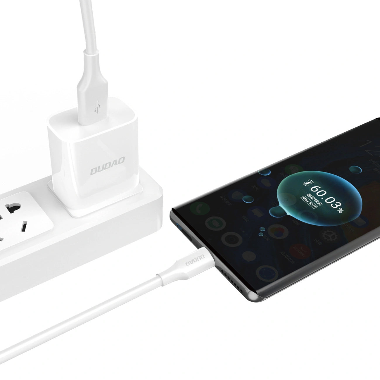 USB-A to microUSB Data and Charging Cable Dudao L2SM, 18W, 1.2m, White