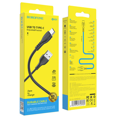 Data and Charging Cable USB-A - USB-C Borofone BX51 Triumph MP, 18W, 1m, Black