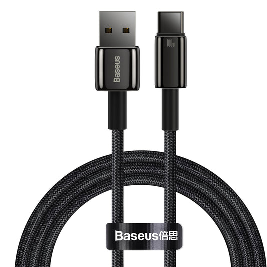 Data and Charging Cable USB-A - USB-C Baseus Tungsten Gold, 100W, 1m, Black CAWJ000001