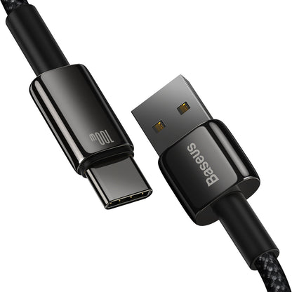 Data and Charging Cable USB-A - USB-C Baseus Tungsten Gold, 100W, 2m, Black CAWJ000101