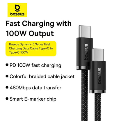 Data and Charging Cable USB-C - USB-C Baseus Dynamic 3 Series, 100W, 2m, Black P10367000111-01