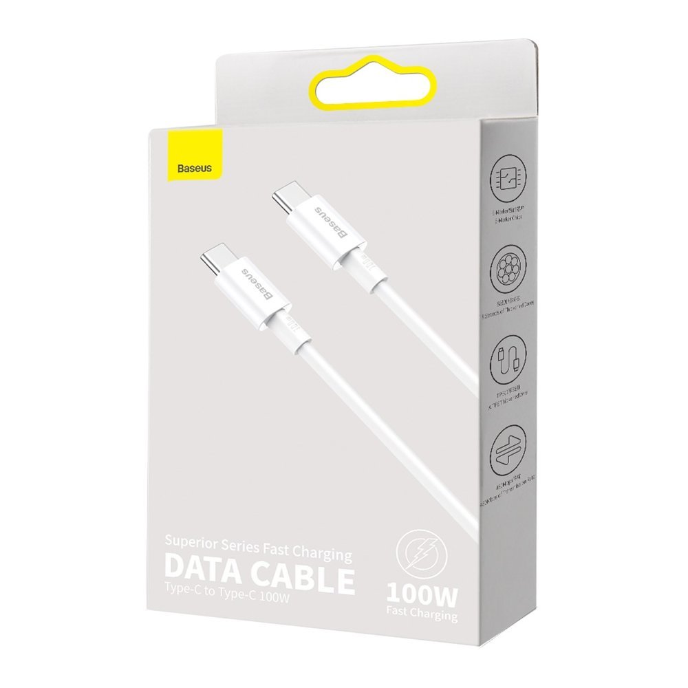 Data and Charging Cable USB-C - USB-C Baseus Superior Series, 100W, 2m, White CATYS-C02