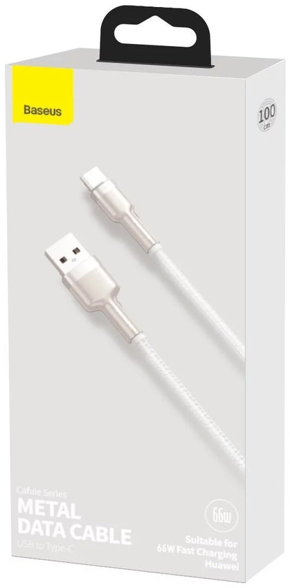 Data and Charging Cable USB-A - USB-C Baseus Cafule Metal Series, 66W, 1m, White CAKF000102