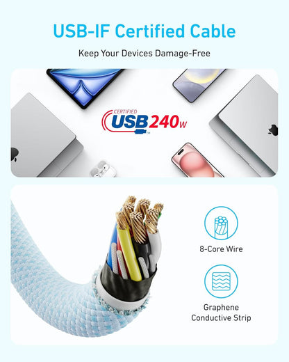 USB-C Data and Charging Cable - USB-C Anker Zolo, 240W, 1.8m, Black A8060H12