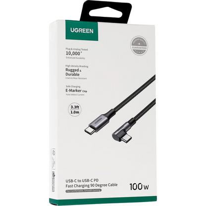 USB-C Data and Charging Cable - USB-C UGREEN US334 Angled, 100W, 1m, Black