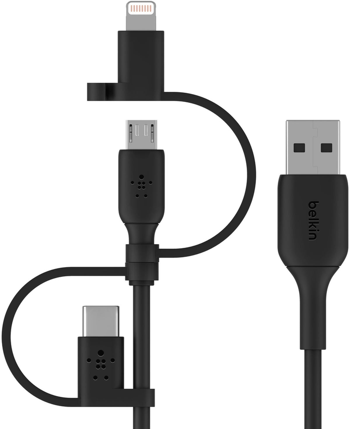 Belkin BoostCharge USB-A to Lightning / microUSB / USB-C Data and Charging Cable, 15W, 1m, Black CAC001bt1MBK