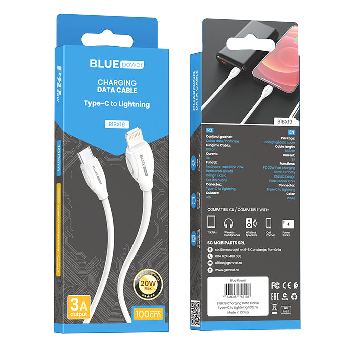 USB-C - Lightning Data and Charging Cable BLUE Power B1BX19, 18W, 1m, White