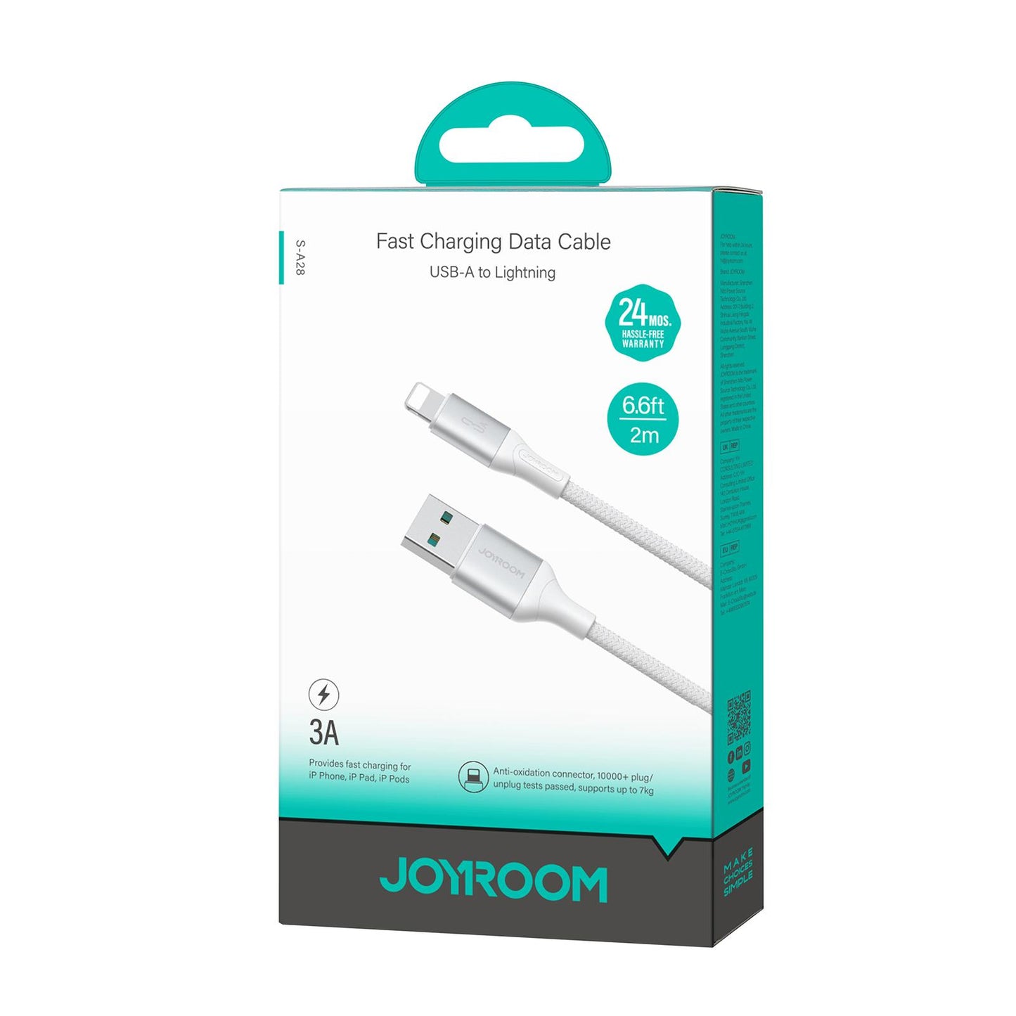USB-A to Lightning Data and Charging Cable Joyroom S-A28 Flash, 18W, 2m, White