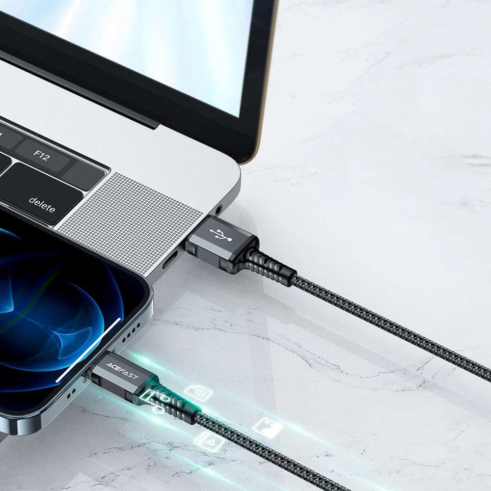 USB-A to Lightning Data and Charging Cable Acefast C1-02, 18W, 1.2m, Black