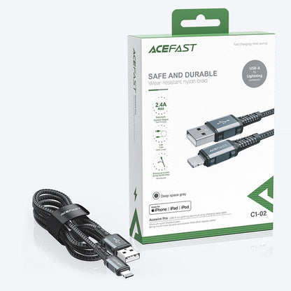 USB-A to Lightning Data and Charging Cable Acefast C1-02, 18W, 1.2m, Black