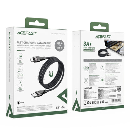 USB-A to USB-C Data and Charging Cable Acefast C11-04, 18W, 1.2m, Black