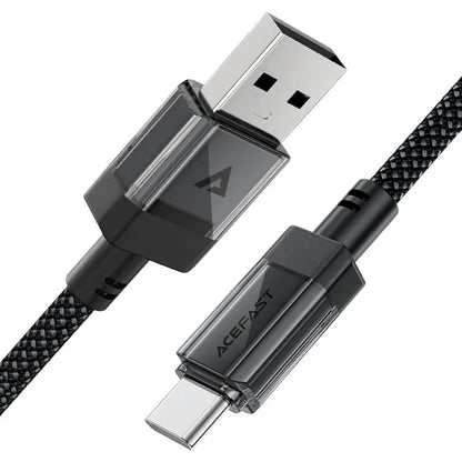 USB-A to USB-C Data and Charging Cable Acefast C12-04, 18W, 1.2m, Black
