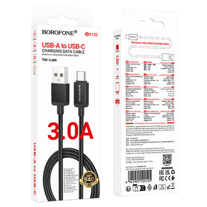 USB-A to USB-C Data and Charging Cable Borofone BX120 Placer, 18W, 1m, Black