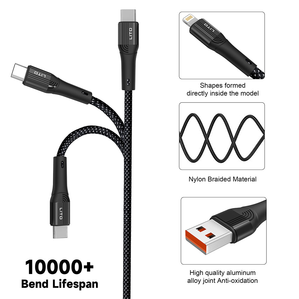USB-A to USB-C Data and Charging Cable Lito LD14, 60W, 1m, Black