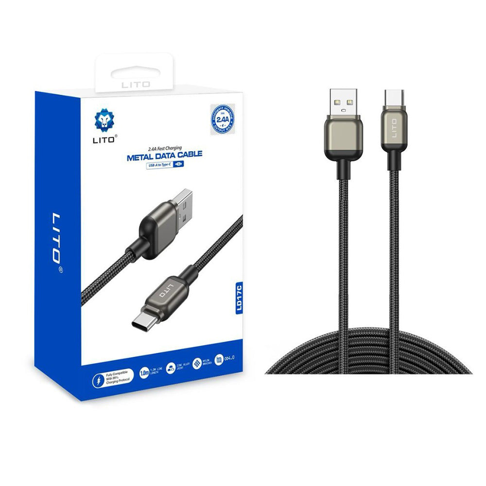 USB-A to USB-C Data and Charging Cable Lito LD17, 18W, 1m, Black