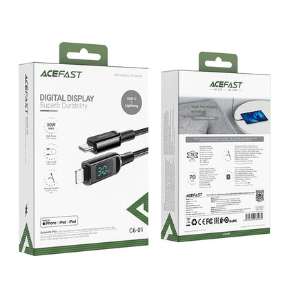 USB-C to Lightning Data and Charging Cable Acefast C6-01 Display, 20W, 1.2m, Black
