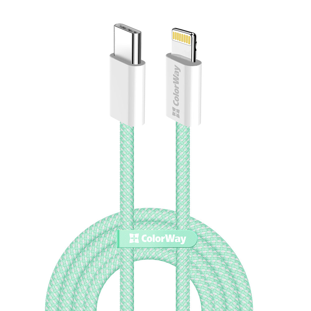 USB-C to Lightning Data and Charging Cable ColorWay CW-CBPDCL061, 27W, 1m, Green