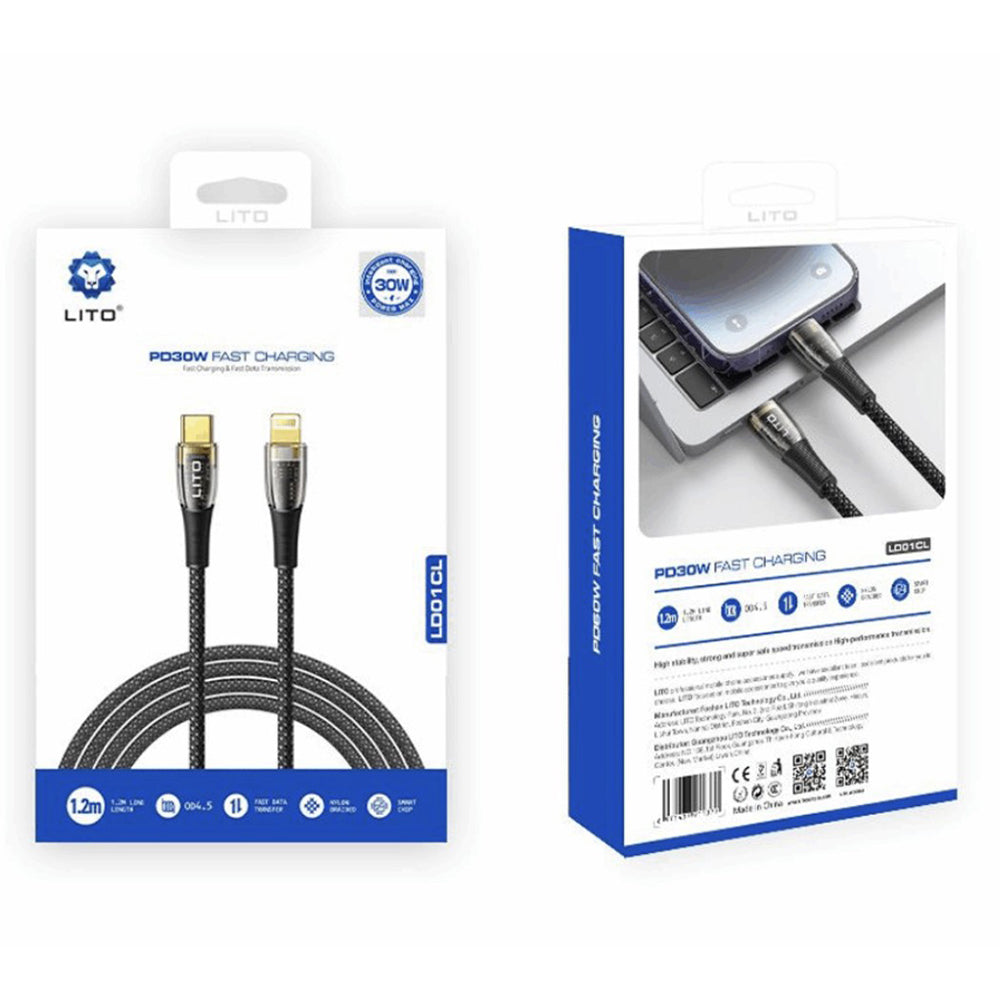 USB-C to Lightning Data and Charging Cable Lito LD01, 27W, 1.2m, Black