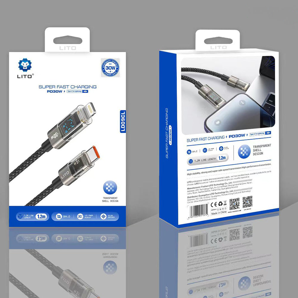 USB-C to Lightning Data and Charging Cable Lito LD09CC Display, 100W, 1.2m, Black