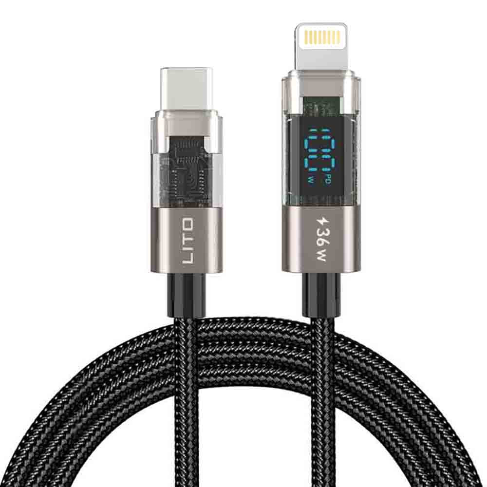 USB-C to Lightning Data and Charging Cable Lito LD09CL Display, 36W, 1.2m, Black