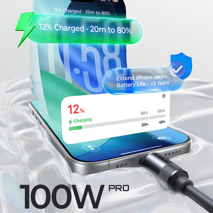 USB-C Data and Charging Cable - USB-C Lisen L115, 100W, 3m, Black YL0125040001