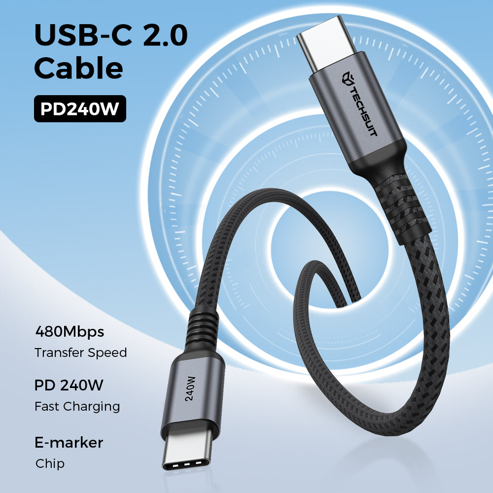 USB-C Data and Charging Cable - USB-C Techsuit TitanSync Pro CX2, 240W, 2m, Gray